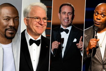 Eddie Murphy, Steve Martin, Jerry Seinfeld and Dave Chappelle collage