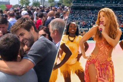 Gerard Piqué arrives with his children as Shakira performs at World Cup final.