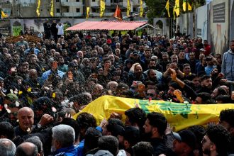 Hezbollah mass funeral for 44 people in southern Lebanon on July 18
