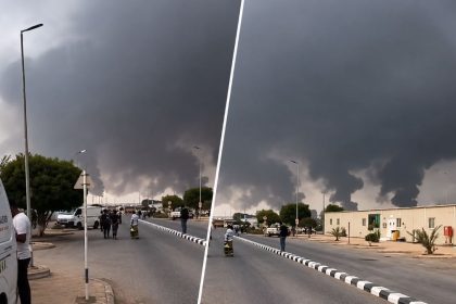 Thick black smoke billows into the sky after Houthi attacks on Saudi oil sites in Jizan and Yanbu. Image Credit: Video Screengrab.