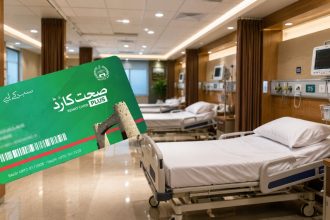A Sehat Card Plus is shown inside a modern hospital ward, representing access to healthcare services.