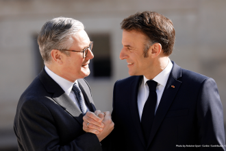 Keir Starmer and Emmanuel Macron meet during an official UK-France engagement.