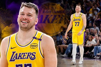 Luka Dončić wearing the Los Angeles Lakers No. 77 jersey during an NBA game. Image Credit: Alonzo Adams-Imagn Images / dmagazine.