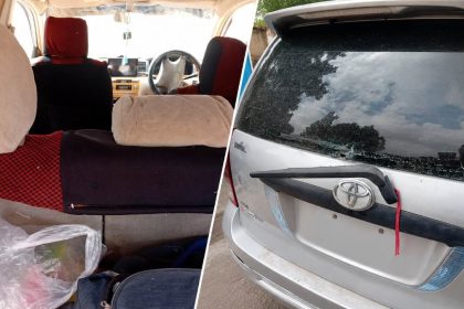 Bullet hole in Toyota Land Cruiser window after Mastung shooting.