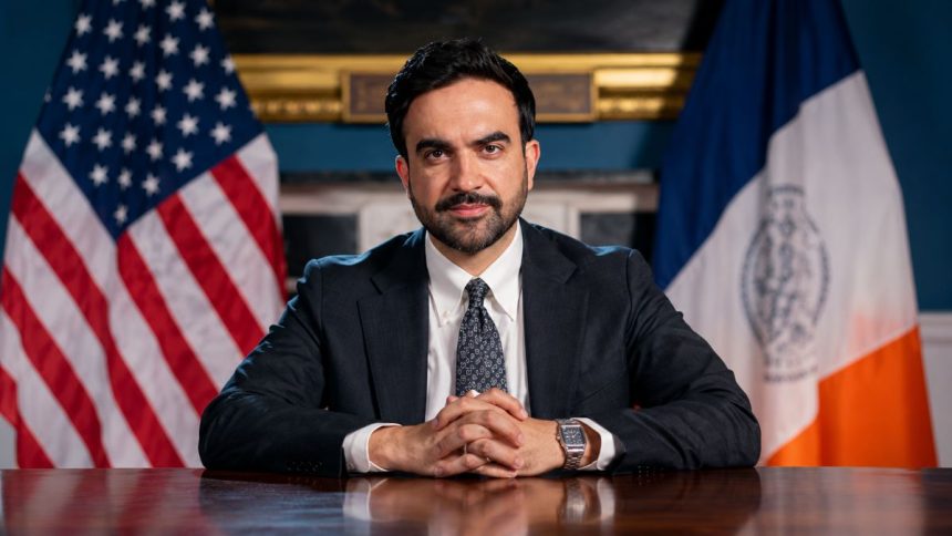 New York City Mayor Zohran Mamdani delivering an official address.