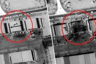Iran-released satellite images showing alleged damage at Muwaffaq Salti Air Base in Jordan