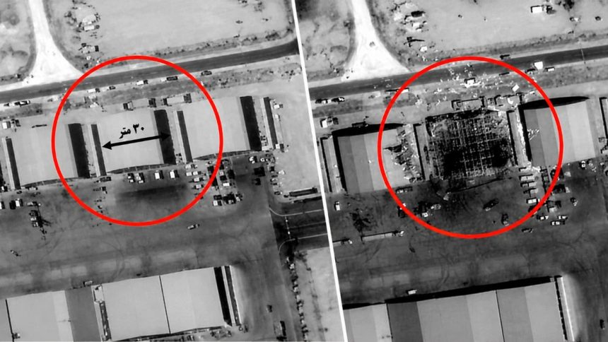 Iran-released satellite images showing alleged damage at Muwaffaq Salti Air Base in Jordan