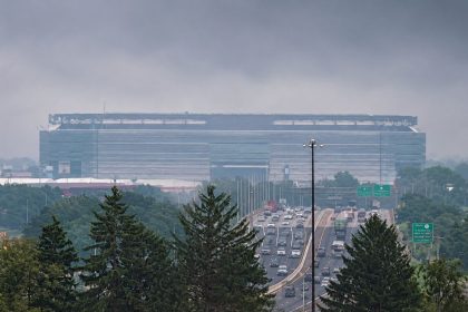 New York New Jersey Stadium covered in smoke before Argentina vs Spain World Cup final.