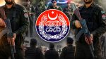 Armed Punjab Police officers with the official Punjab Police emblem.