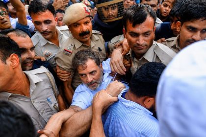 Congress leader Rahul Gandhi escorted by police in New Delhi