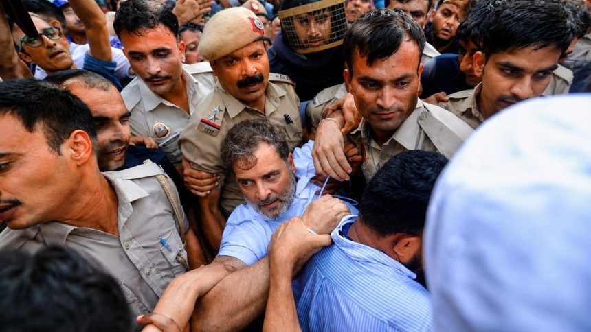 Congress leader Rahul Gandhi escorted by police in New Delhi