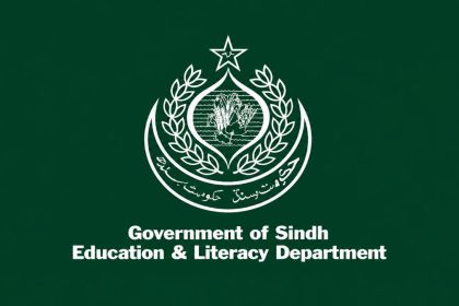 Government of Sindh Education & Literacy Department official logo on a green background.