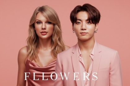 Taylor Swift and Jungkook in fan-made Flowers music video artwork