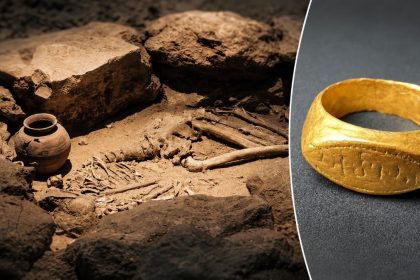 Gold ring shown at Don Yai Thong archaeological site in Phetchaburi Thailand
