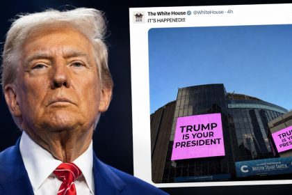 US President Donald Trump with a White House post about Taylor Swift and Travis Kelce’s wedding.