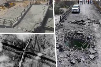 Damaged bridges and roads following US-Iran strikes near the Strait of Hormuz