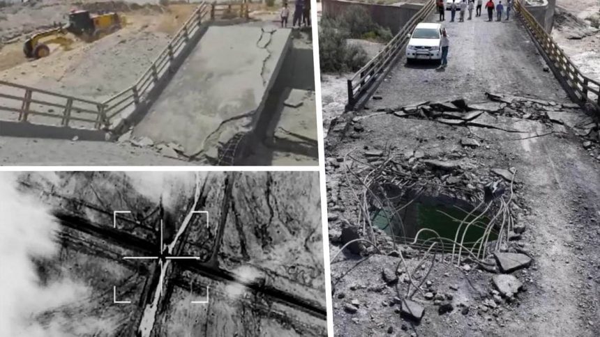 Damaged bridges and roads following US-Iran strikes near the Strait of Hormuz