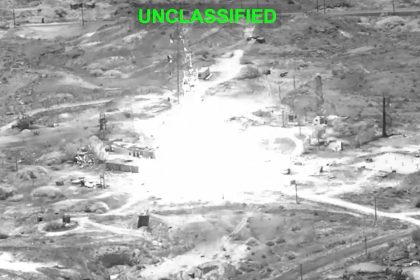 US Central Command aerial footage showing a strike on Iranian military targets, including coastal defences, missile sites and command facilities, on July 16, 2026.