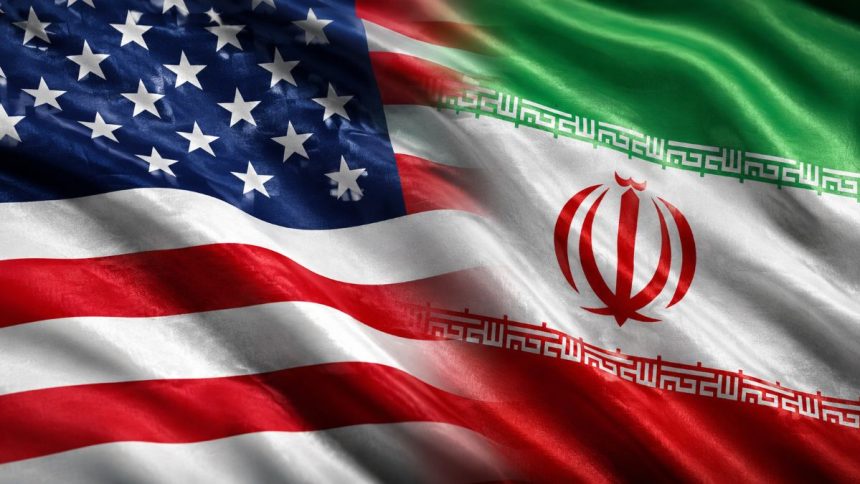 U.S. and Iran flags shown in diplomatic tension graphic.