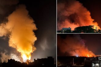Smoke and flames rise after US strikes in Bushehr Iran.