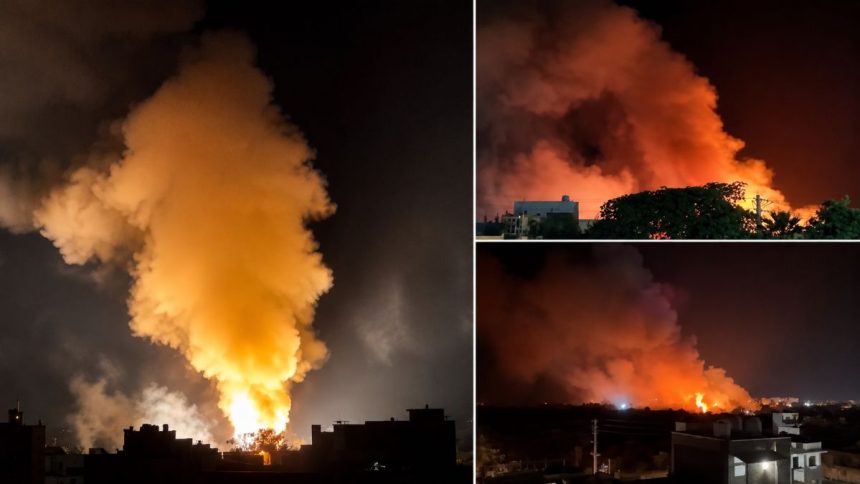 Smoke and flames rise after US strikes in Bushehr Iran.