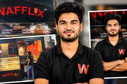 collage of Wafflix owner Mir Raza Ali and his Wafflix outlet after he was found shot dead in Gulistan-e-Jauhar, Karachi, on July 29, 2026.