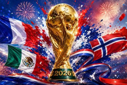 FIFA World Cup 2026 trophy shown with France, Mexico and Norway flags after Day 20 Round of 32 wins.