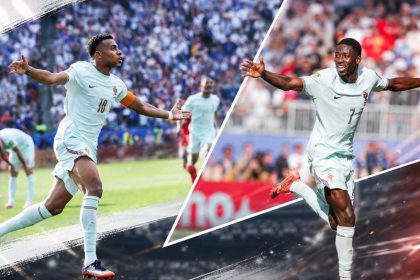 Kylian Mbappé and Ousmane Dembélé celebrate as France beat Morocco 2-0.