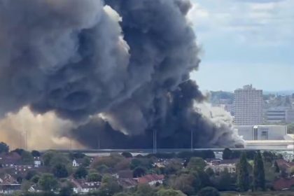Thick smoke rises from a fire near Wembley Stadium in northwest London.