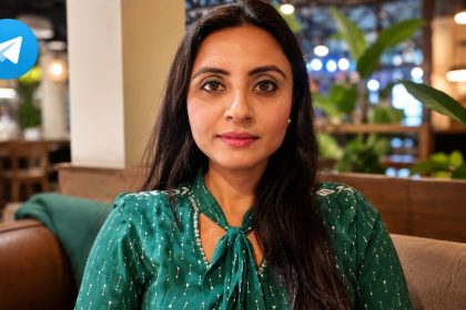 Hina Javed wearing a green outfit in a portrait photograph