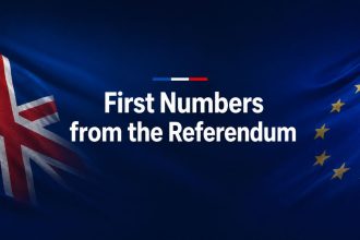 First numbers from the referendum with Icelandic and EU flags.