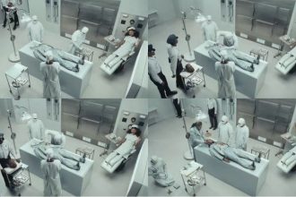Kanye West Ye in headless operating room scene from OK video