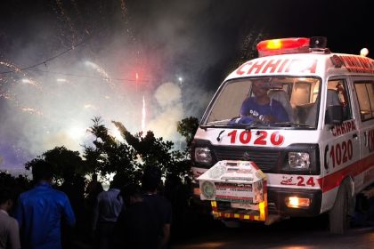 Karachi Independence Day celebration with an Edhi ambulance.