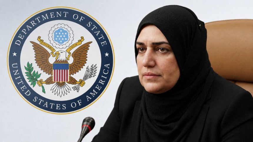 Former Iraqi Finance Minister Taif Sami Mohammed with the FBI emblem.