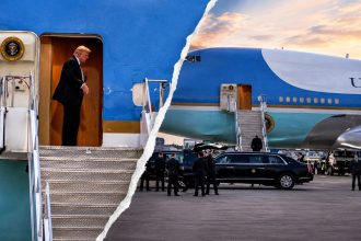 Donald Trump aboard Air Force One before a reported aircraft transfer.
