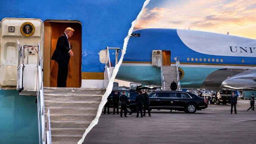 Donald Trump aboard Air Force One before a reported aircraft transfer.