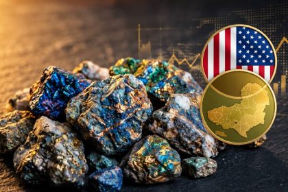 Mineral-rich rocks with US and Africa symbols representing mineral cooperation
