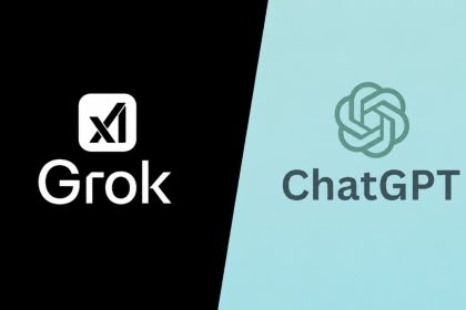 Grok and ChatGPT logos displayed side by side in a graphic comparing the two AI platforms.