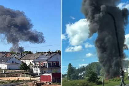 Smoke rises after a U.S. Air Force F-16 crash in western Germany
