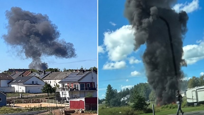 Smoke rises after a U.S. Air Force F-16 crash in western Germany