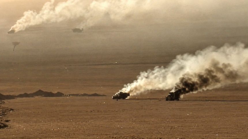 Burning military vehicles in Al-Jawf shown in Houthi media footage.