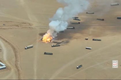 Smoke rises from burning truck at Al-Wadiah border crossing on Saudi-Yemen border