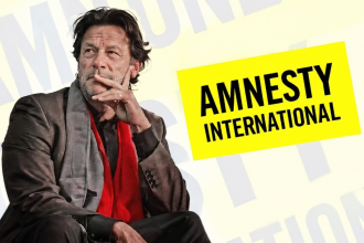 Imran Khan pictured with Amnesty International branding