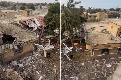 Damage to buildings in Iran’s Hormozgan province after a reported U.S. strike.