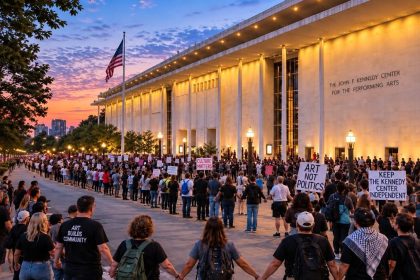 Human-chain protest outside the Kennedy Center in Washington, DC