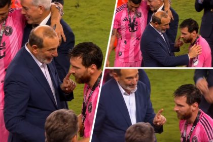 Lionel Messi in a tense exchange with MLS Commissioner Don Garber.