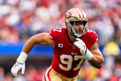 San Francisco 49ers defensive lineman Nick Bosa running during a game