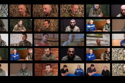 Collage of Russian prisoners of war appearing in interview videos