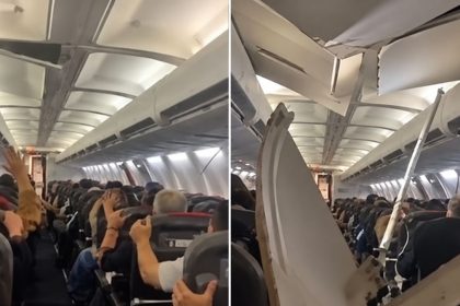 Sepehran Airlines Boeing 737 cabin after severe mid-air shaking.