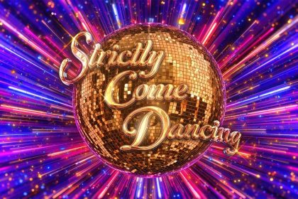 Strictly Come Dancing 2026 logo on a glittering disco ball with colorful lights.